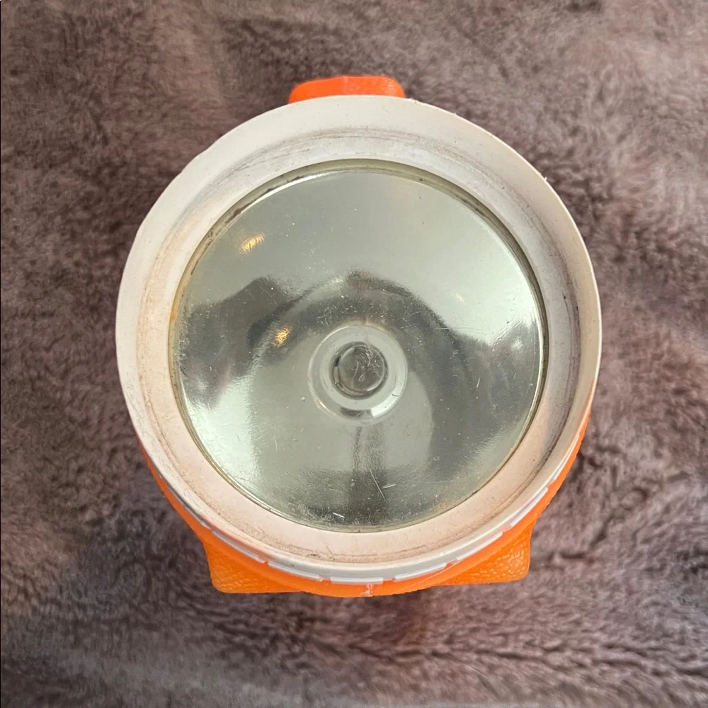 Vintage Made In America Flashlight Red Orange White Untested With Handle